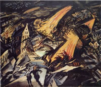 Ludwig Meidner: Apokalyptische Landschaft (Apocalyptic Landscape) (Paesaggio apocalittico), anno 1912, olio su tela, 94 x 109 cm., Collezione privata.